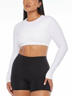 Crop Shop Boutique Luna Long Sleeve Crop Top - White - Size XL